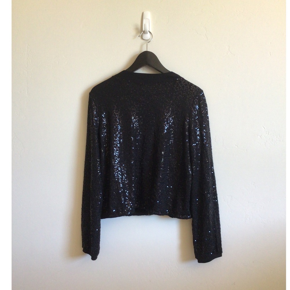 Kensie Women's Black Sequin Full Zip Bomber Jacket Size M - Picture 4 of 7